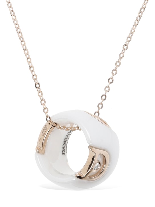 Damiani: D. Icon 18kt gold & ceramic necklace - White/Rose - women_0 | Luisa Via Roma