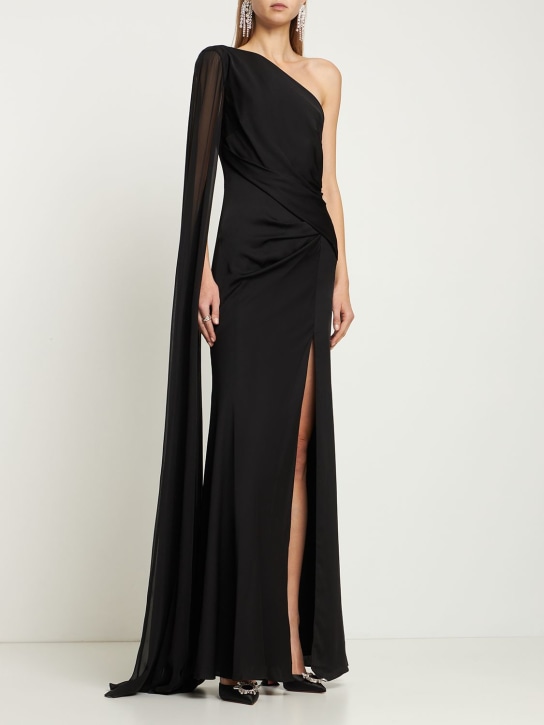Roland Mouret: Asymmetric stretch silk crepe gown - Siyah - women_1 | Luisa Via Roma