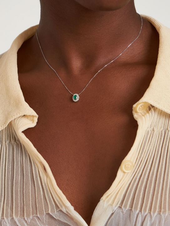 Bliss: Regal 18Kt diamond & emerald necklace - Silver/Green - women_1 | Luisa Via Roma