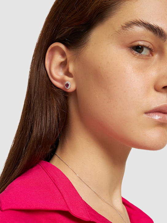 Bliss: Orecchini Regal in oro 18kt / diamanti e rubino - Argento/Rosso - women_1 | Luisa Via Roma
