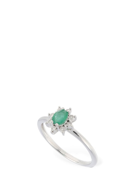 Bliss: Rugiada 18Kt diamond & emerald ring - Silver/Green - women_0 | Luisa Via Roma