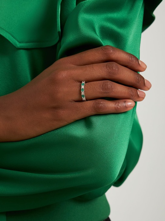 Bliss: Rugiada 18Kt diamond & emerald ring - Silver/Green - women_1 | Luisa Via Roma