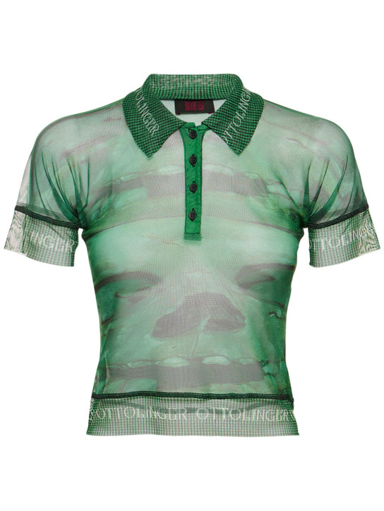 Ottolinger: Stretch mesh printed polo t-shirt - women_0 | Luisa Via Roma