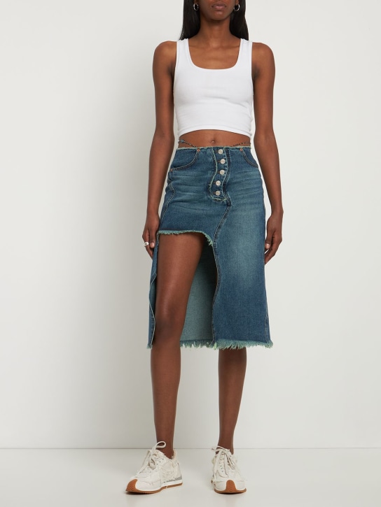Andersson Bell: Wavy beads string denim midi skirt - Blue - women_1 | Luisa Via Roma