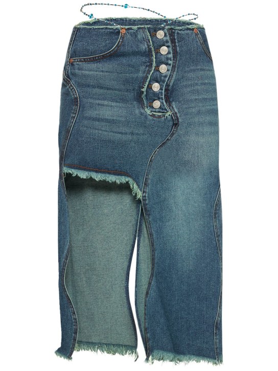Andersson Bell: Wavy beads string denim midi skirt - Blue - women_0 | Luisa Via Roma