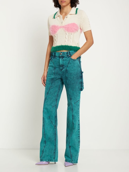 Andersson Bell: Glen overdyed wrap straight jeans - Bluegreen - women_1 | Luisa Via Roma