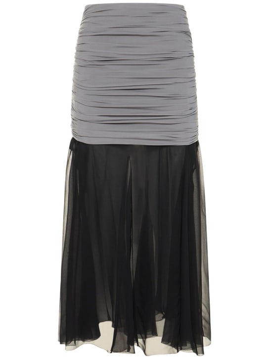 Tory Burch: 平纹针织雪纺真丝长款半身裙 - 黑色 - women_0 | Luisa Via Roma