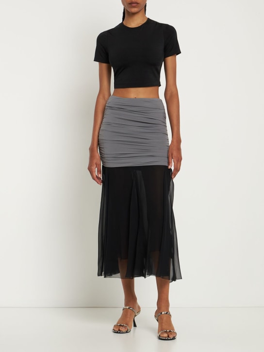 Tory Burch: Jersey chiffon silk long skirt - Siyah - women_1 | Luisa Via Roma