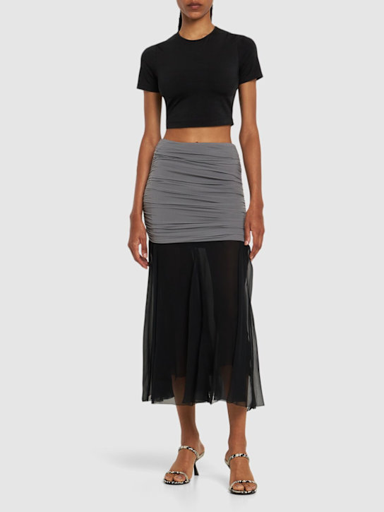 Tory Burch: Jersey chiffon silk long skirt - Black - women_1 | Luisa Via Roma