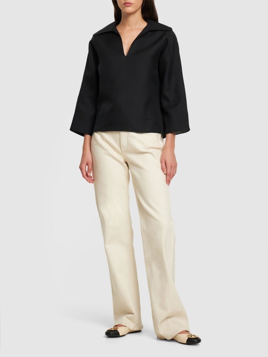 Tory Burch: Cotton Silk gazar tunic shirt - Siyah - women_1 | Luisa Via Roma