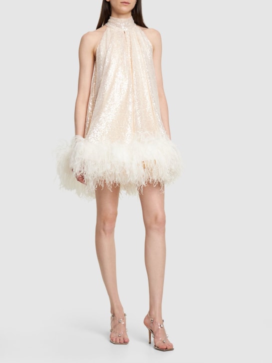 16arlington: Cindy sequined mini dress w/feathers - Elfenbein - women_1 | Luisa Via Roma
