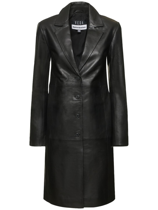 Reformation: Veda Crosby leather trench coat - Siyah - women_0 | Luisa Via Roma