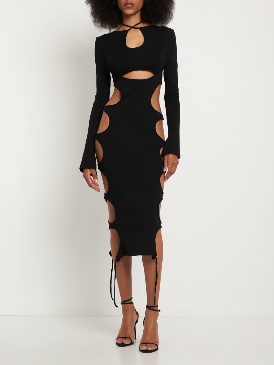 Andreadamo: Robe midi en maille ajourée stretch - Noir - women_1 | Luisa Via Roma