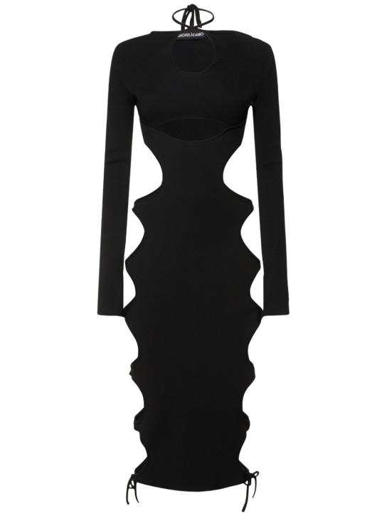 Andreadamo: Robe midi en maille ajourée stretch - Noir - women_0 | Luisa Via Roma