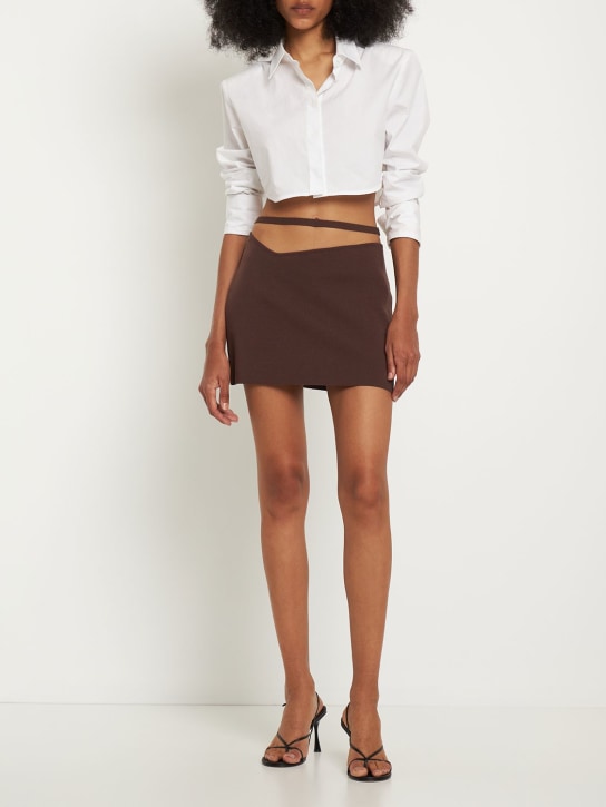 Andreadamo: 弹力粘胶纤维针织迷你短裙 - 棕色 - women_1 | Luisa Via Roma