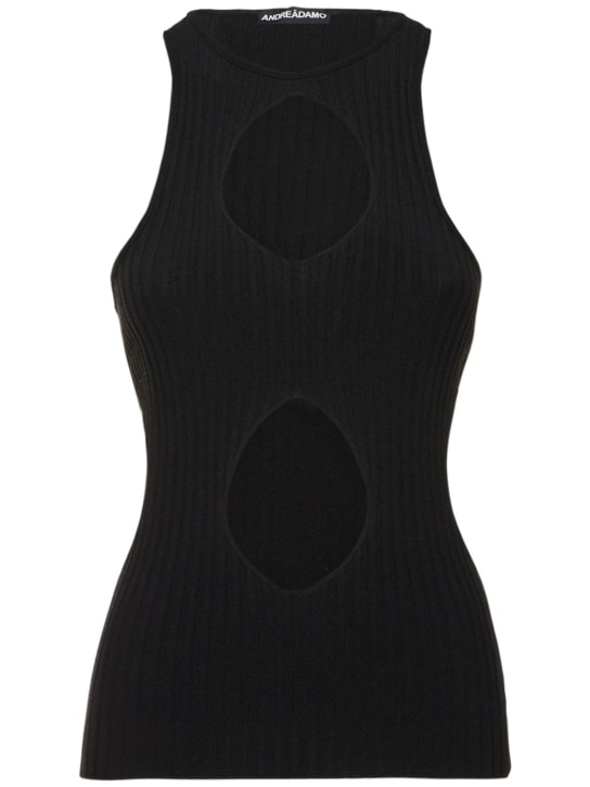 Andreadamo: 镂空罗纹针织粘胶纤维背心 - 黑色 - women_0 | Luisa Via Roma
