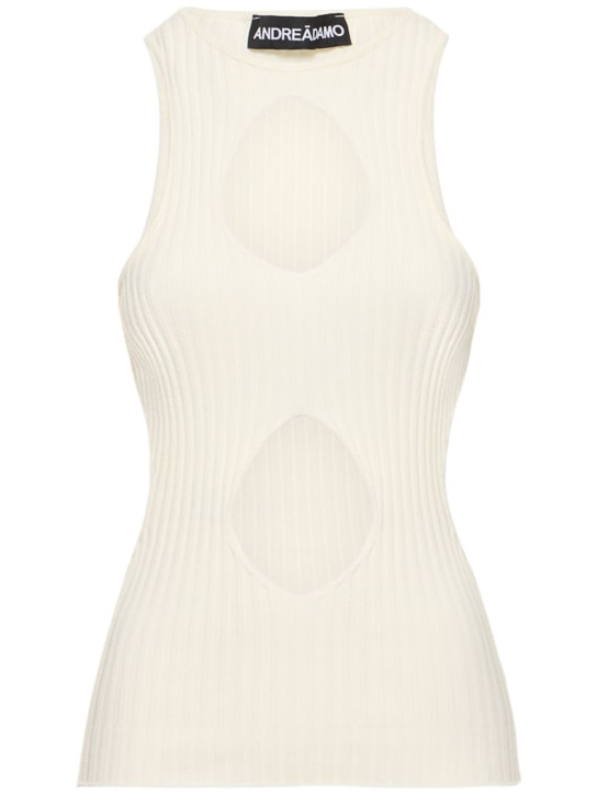 Andreadamo: TANKTOP AUS VISKOSESTRICKRIPP - Elfenbein - women_0 | Luisa Via Roma