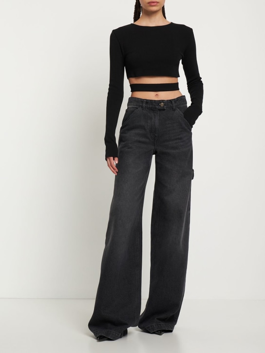 Andreadamo: 镂空腰带弹力针织短款上衣 - 黑色 - women_1 | Luisa Via Roma