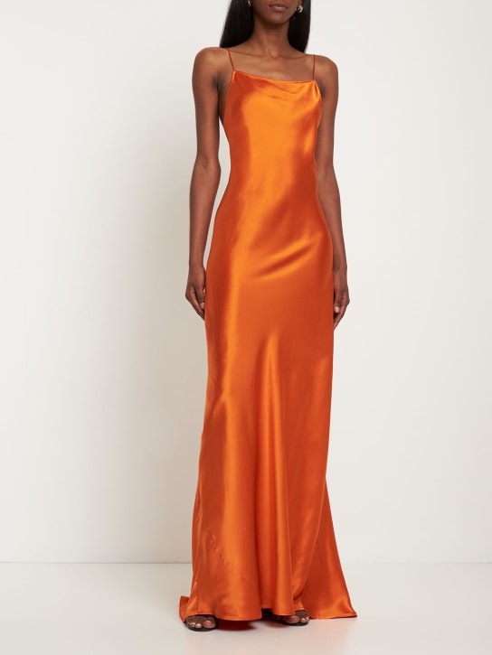 Nili Lotan: Elizabeth silk satin long dress - Orange - women_1 | Luisa Via Roma