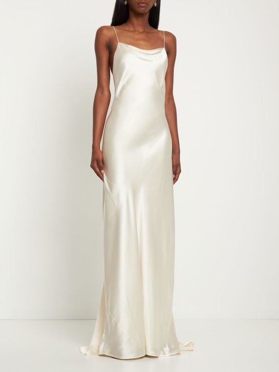 Nili Lotan: Elizabeth silk satin long dress - Beyaz - women_1 | Luisa Via Roma