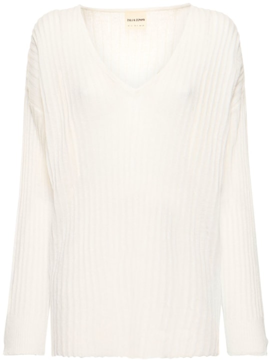 Zulu & Zephyr: Suéter de punto acanalado de algodón - Blanco - women_0 | Luisa Via Roma