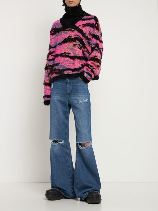 ERL: Mohair blend jacquard sweater - Pink Rave Camo - men_1 | Luisa Via Roma