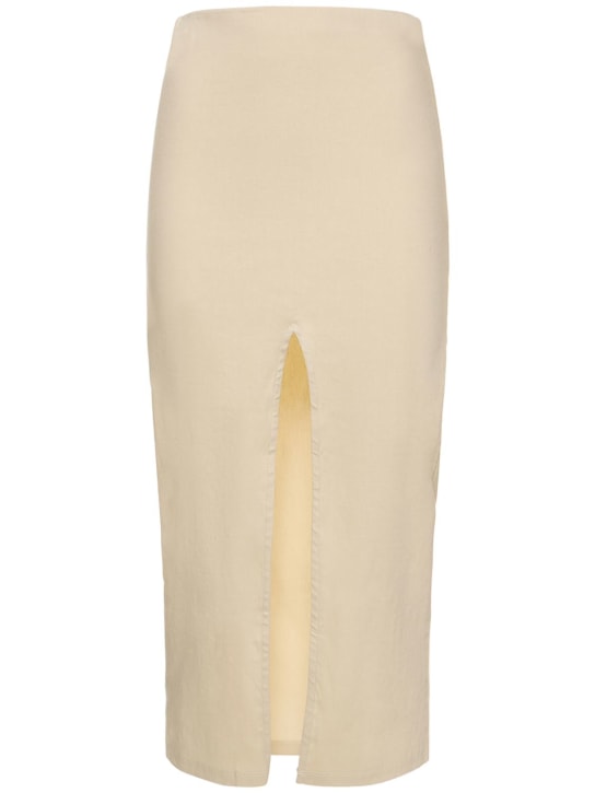 Anemos: The Front Slit stretch linen midi skirt - Bianco - women_0 | Luisa Via Roma
