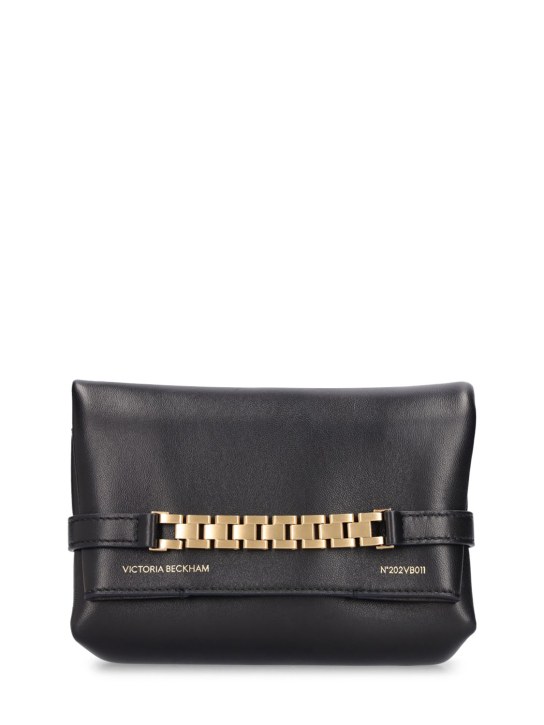 Victoria Beckham: Mini leather & chain pouch - Siyah - women_0 | Luisa Via Roma