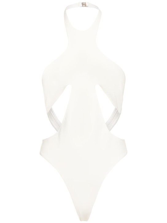 MUGLER: Lycra cut out one piece swimsuit - Off White - women_0 | Luisa Via Roma