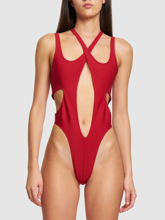 MUGLER: Bañador entero con aberturas - Rojo Oscuro - women_1 | Luisa Via Roma
