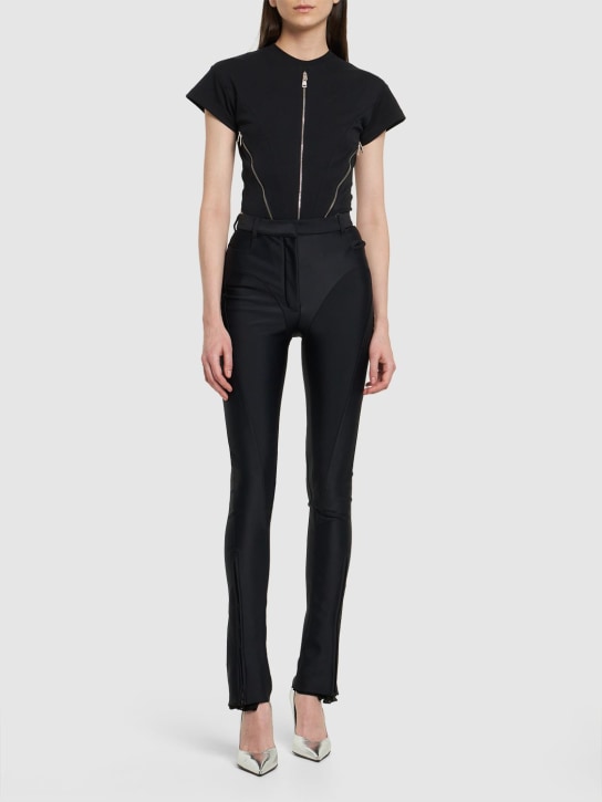 MUGLER: Body zippé en jersey de coton - Noir - women_1 | Luisa Via Roma