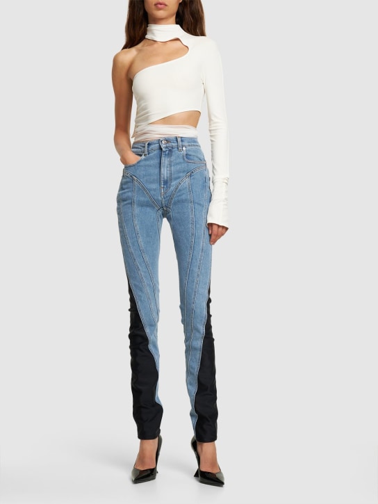 MUGLER: Body asymétrique en jersey et mesh - Blanc/Blanc - women_1 | Luisa Via Roma