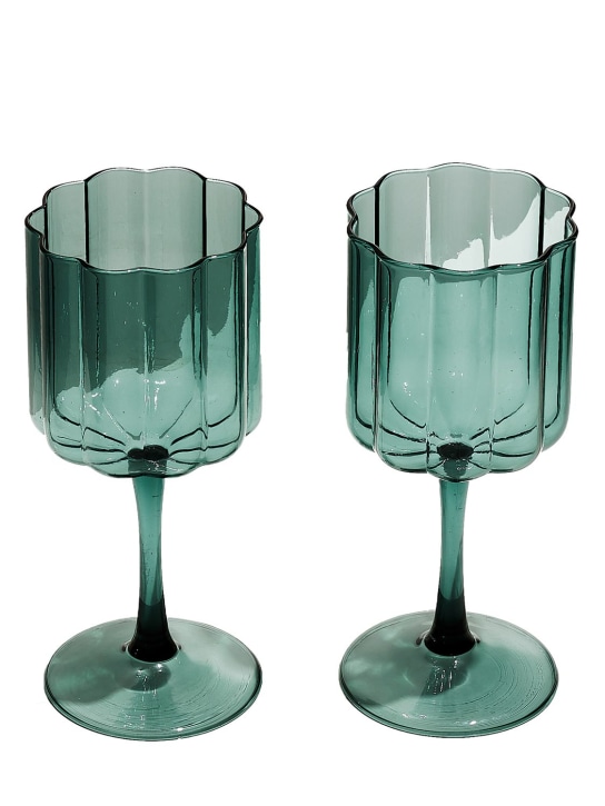 FAZEEK: Set of 2 Wave wine glasses - Teal - ecraft_0 | Luisa Via Roma
