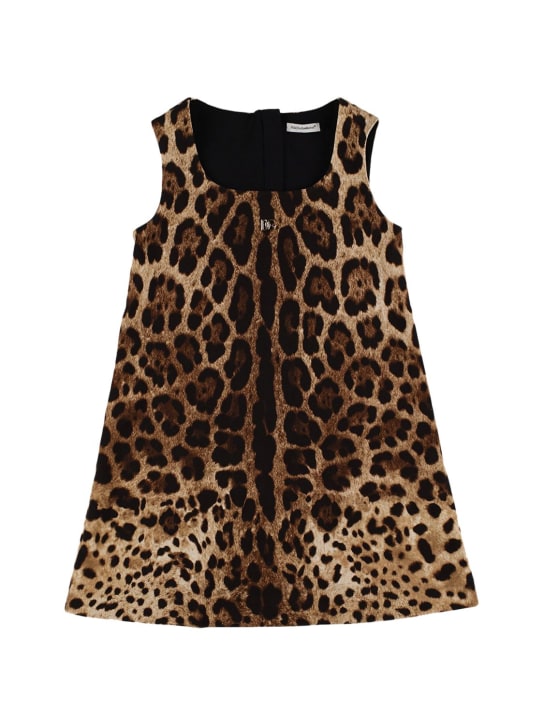 Dolce&Gabbana: All over print cotton dress w/logo - Siyah/Kahverengi - kids-girls_0 | Luisa Via Roma
