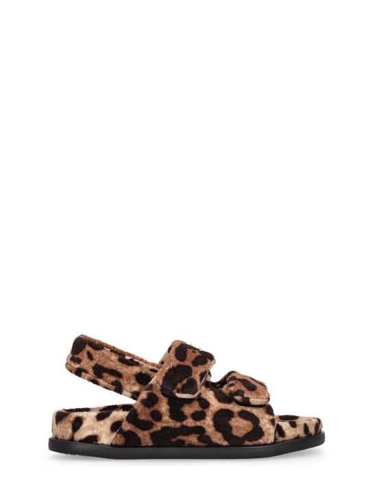 Dolce&Gabbana: Sandalias de algodón estampado con logo - Negro/Café - kids-girls_0 | Luisa Via Roma