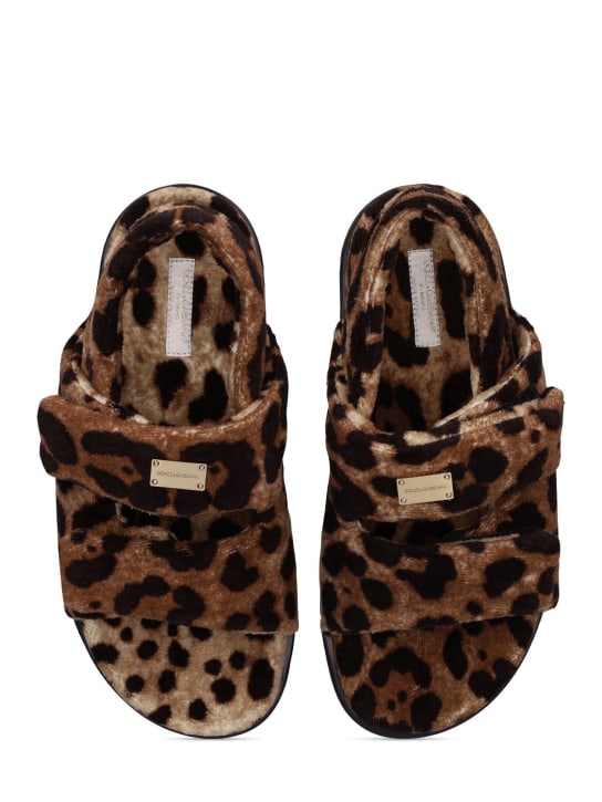 Dolce&Gabbana: Sandalias de algodón estampado con logo - Negro/Café - kids-girls_1 | Luisa Via Roma