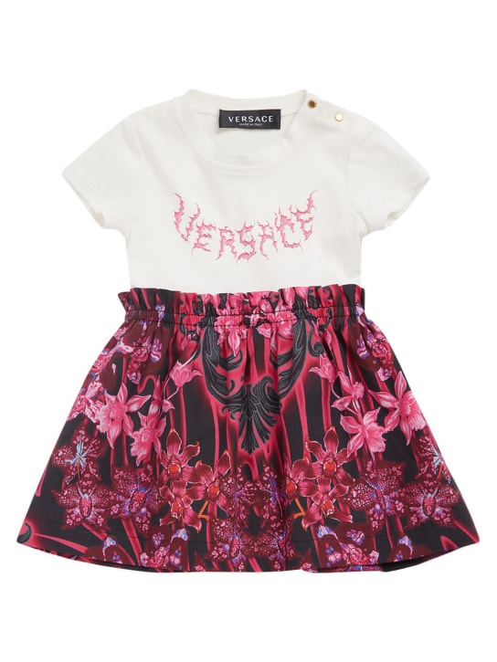 Versace: Logo print cotton poplin midi dress - kids-girls_0 | Luisa Via Roma