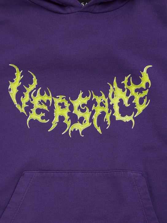 Versace: Logo print cotton sweatshirt hoodie - Purple - kids-boys_1 | Luisa Via Roma