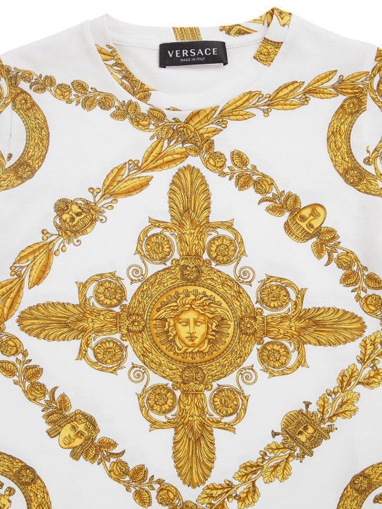 Versace: Baroque印花棉质平纹针织T恤 - 白色/黄色 - kids-girls_1 | Luisa Via Roma