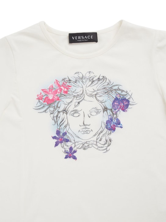 Versace: 美杜莎印花棉质平纹针织T恤 - 白色 - kids-girls_1 | Luisa Via Roma