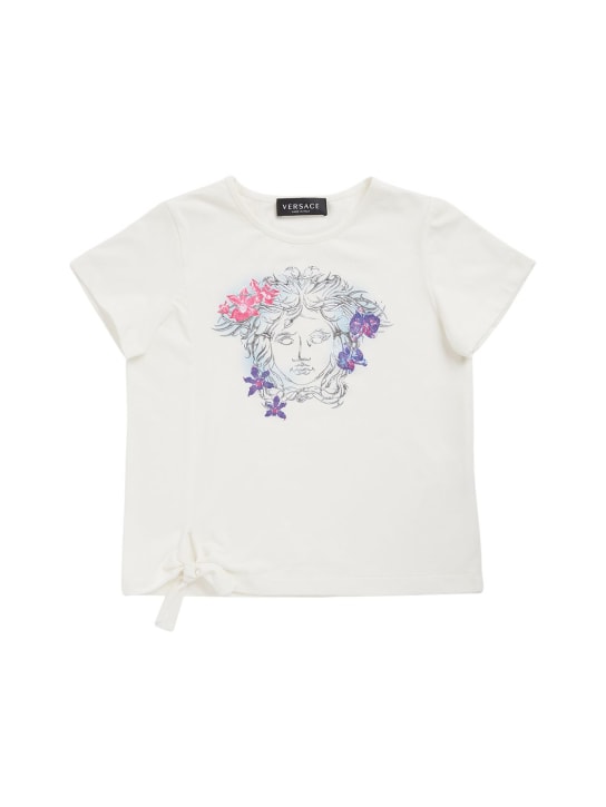 Versace: T-shirt en jersey de coton imprimé Medusa - Blanc - kids-girls_0 | Luisa Via Roma