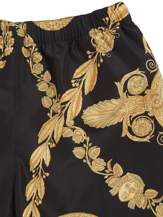 Versace: Baroque print nylon swim shorts - Siyah/Sarı - kids-boys_1 | Luisa Via Roma