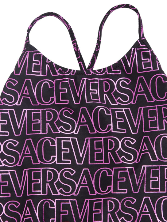 Versace: Logo print tech onepiece swimsuit - Purple/Black - kids-girls_1 | Luisa Via Roma