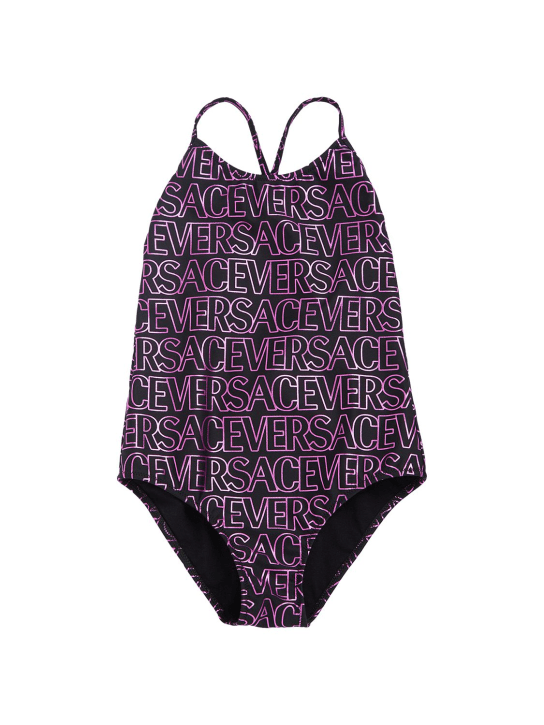 Versace: Badeanzug mit Logodruck - Lila/Schwarz - kids-girls_0 | Luisa Via Roma