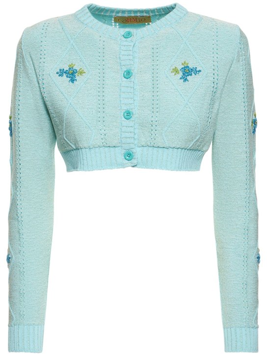 Cormio: Cardigan court en maille de coton mélangé Katja - Bleu Clair - women_0 | Luisa Via Roma