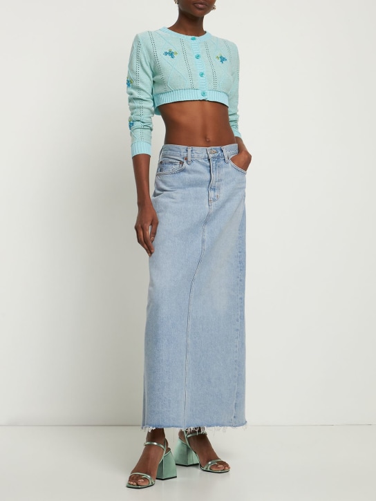 Cormio: Cardigan court en maille de coton mélangé Katja - Bleu Clair - women_1 | Luisa Via Roma