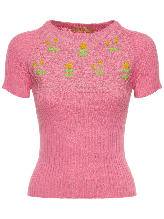 Cormio: Diamond cotton blend knit lurex sweater - Pink - women_0 | Luisa Via Roma