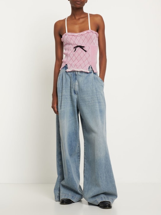 Cormio: Heidi天鹅绒缎带细节混棉上衣 - 粉色 - women_1 | Luisa Via Roma