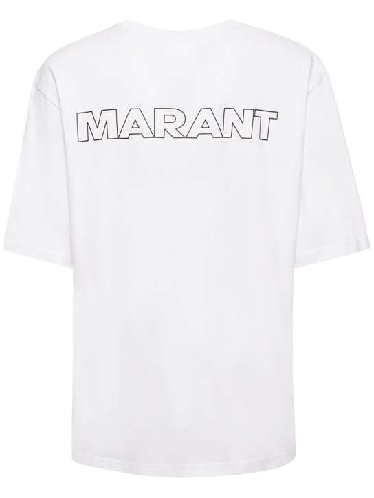 Marant: Logo印花棉质平纹针织T恤 - 白色 - men_0 | Luisa Via Roma