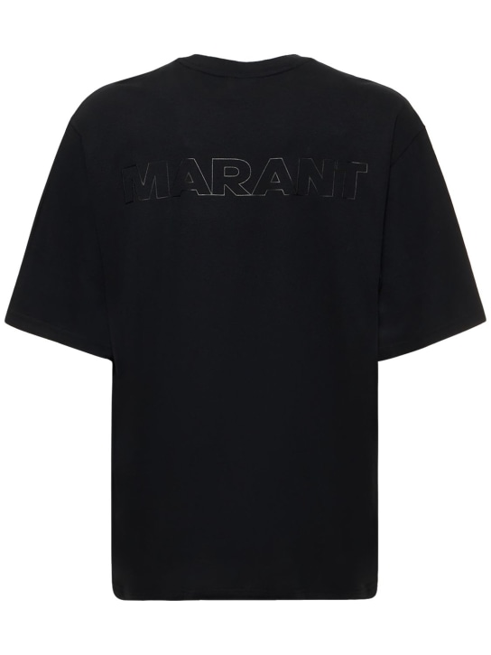 Marant: Logo印花棉质平纹针织T恤 - 黑色 - men_0 | Luisa Via Roma